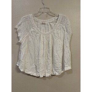 Rip Curl White Crochet Boho Blouse GSHD28 Womens Large Viscose Cap Sleeve Top